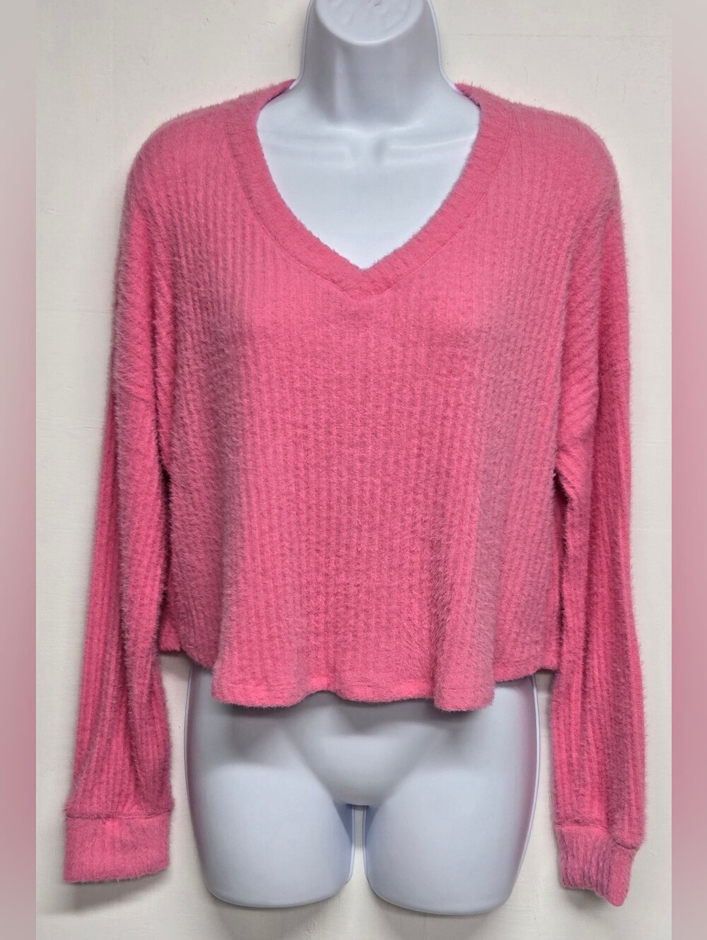 Hollister S Boxy Oversized Sweater V Neck Long Drop Sleeve Pink Softest Ever !